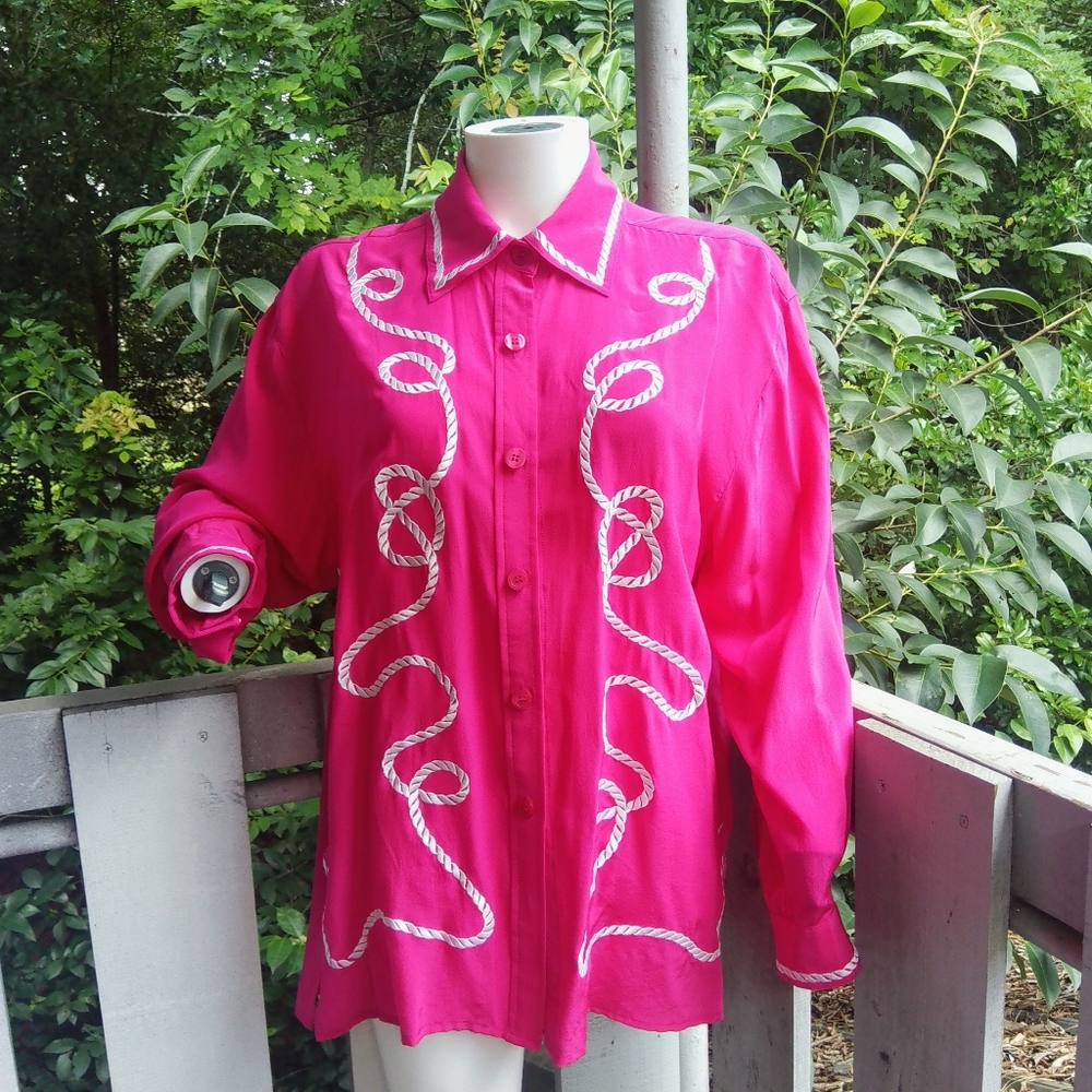 Diane Von Furstenberg Vtg 90s Pink  Silk Button Down Blouse Top Small Women DVF